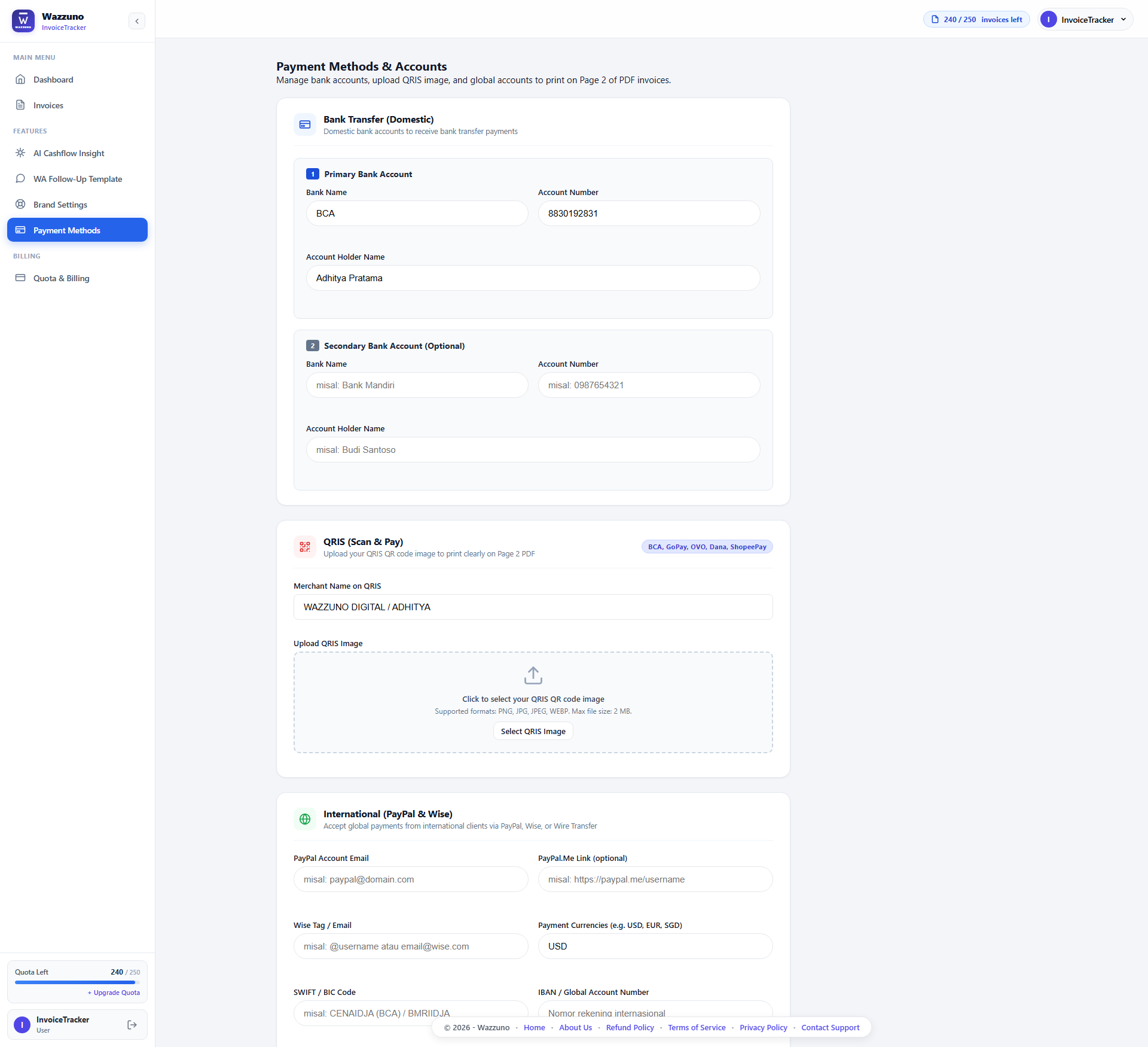 Bank Accounts, QRIS & PayPal Setup
